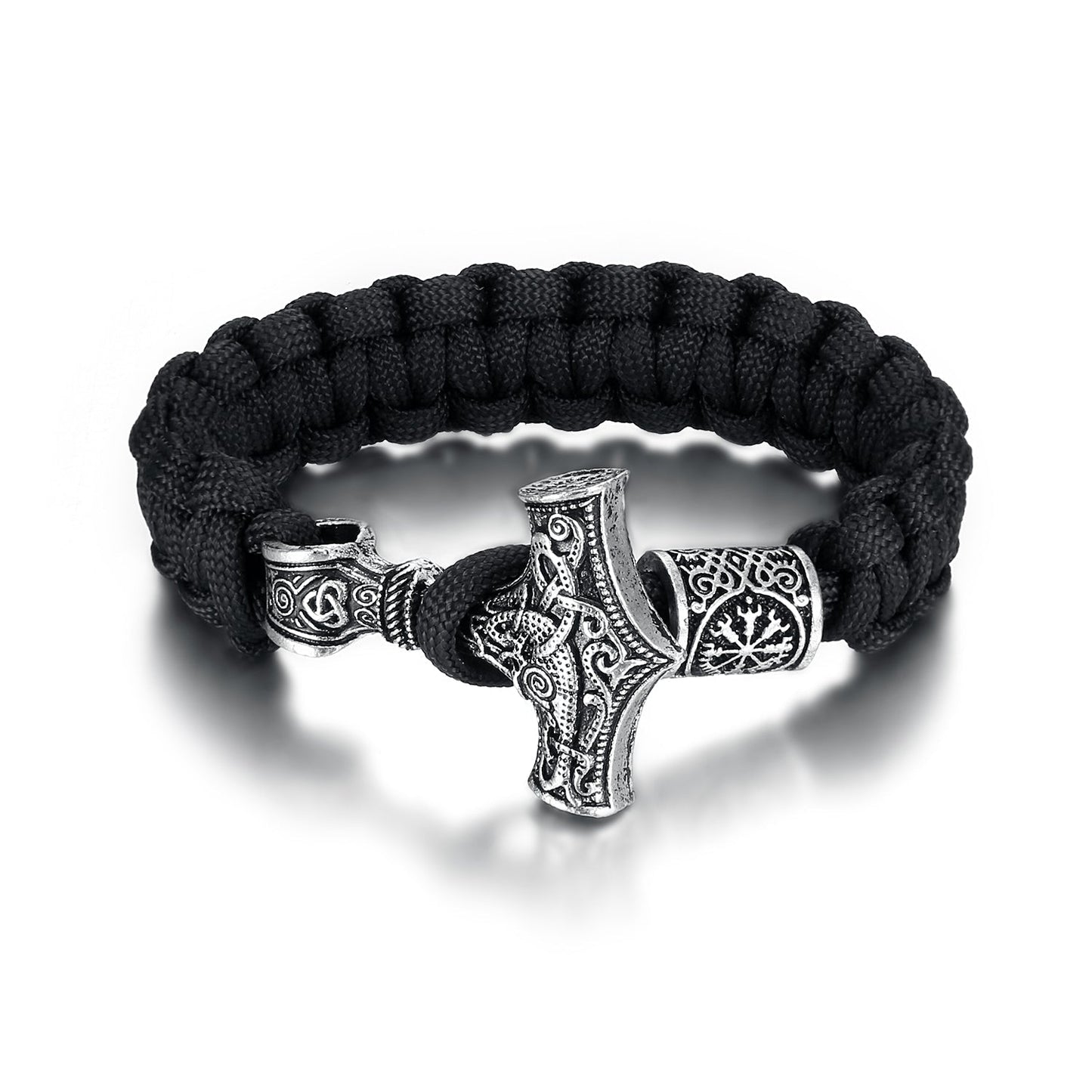 Nordic Pride Handcrafted Stainless Steel Paracord and Mjolnir Bracelet