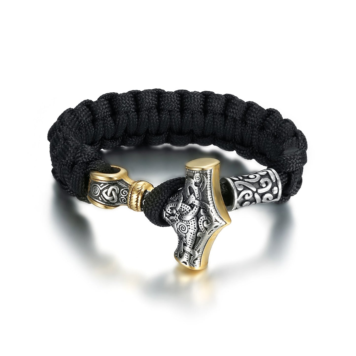 Nordic Pride Handcrafted Stainless Steel Paracord and Mjolnir Bracelet