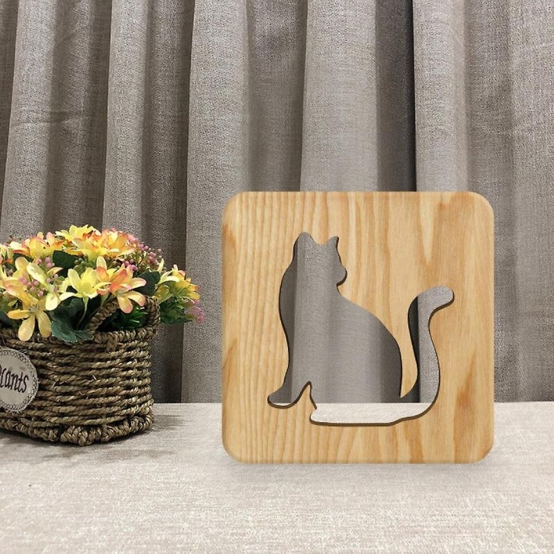 Cat Shape 3 Wooden Decorative Light