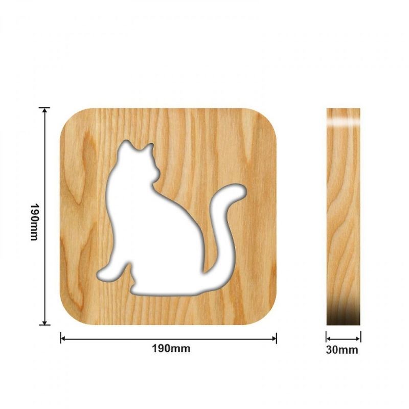 Cat Shape 3 Wooden Decorative Light