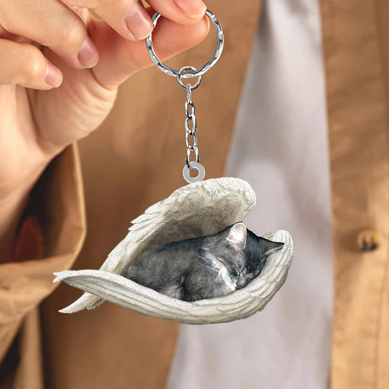 Sleeping Angel Acrylic Keychain Gray Cat