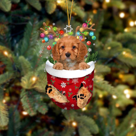 Cavapoo Spaniel In Snow Pocket Christmas Ornament SP089