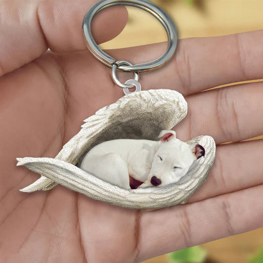 Sleeping Angel Acrylic Keychain White Staffie