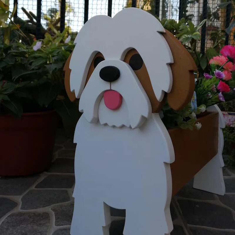 White And Brown Shih Tzu Planter AP048